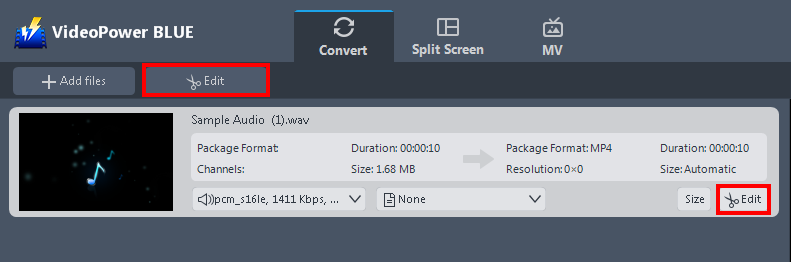 convert the file, convert WAV to WMA Windows 7, open the edit