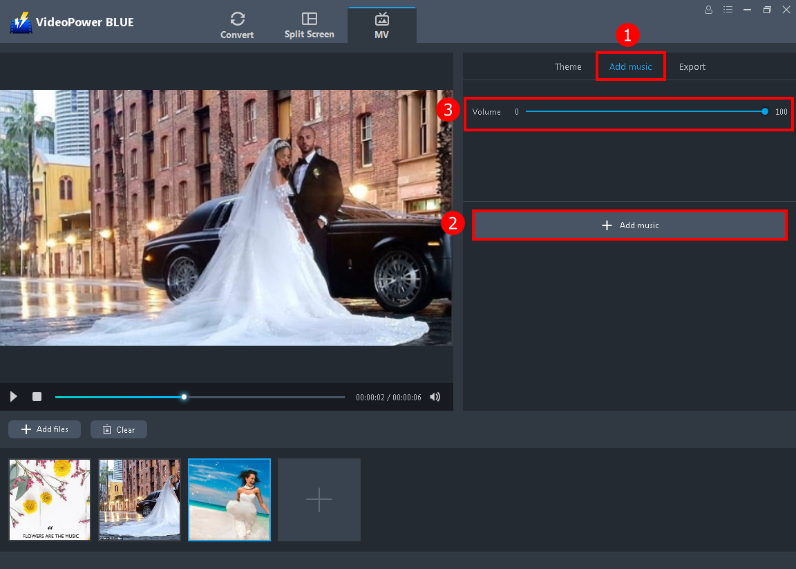 edit video, create a wedding slideshow free, Add background music 