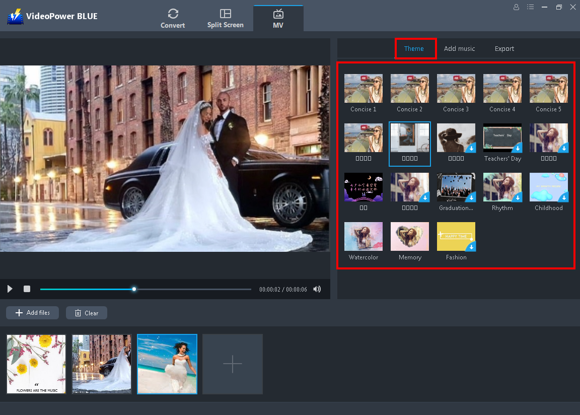 edit video, create wedding photo slideshow, choose a theme